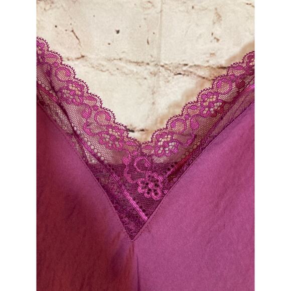 Linea Donatella Nightgown Womens‎ Medium Berry Satin & Lace Babydoll Romantic - Picture 4 of 15